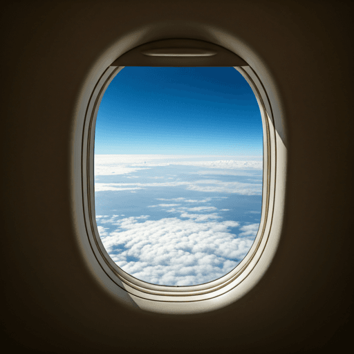 Looking out private jet window at clouds